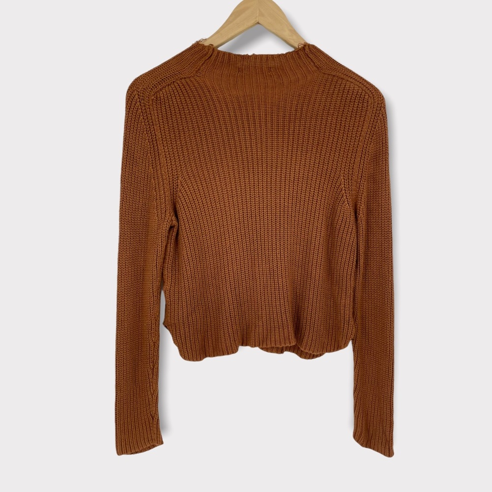 American Apparel Burnt Orange Distressed Mock Neck Sweater - Picture 2 of 6